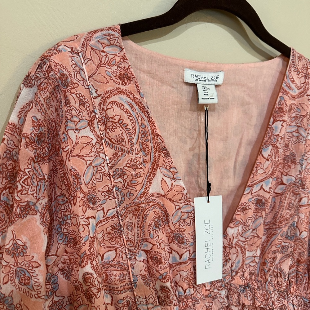 NWT Rachel Zoe paisley ruffled long sleeves tiered dress Womens Sz L - Picture 8 of 13
